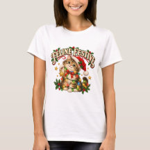 Camiseta Divertida de Natal com Gatinho Felino
