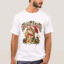 Camiseta Divertida de Natal com Gatinho Felino