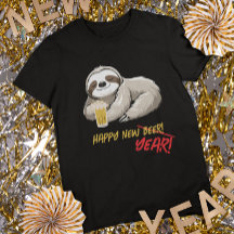 Camiseta Divertida de Preguiça Feliz Ano Novo/Cerv