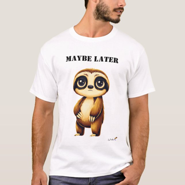 Camiseta Divertida de Preguiça - Talvez Mais Tarde (Frente)