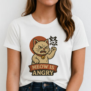 Camiseta Divertida do Gato Bravo; Gatinho Kanji Ir