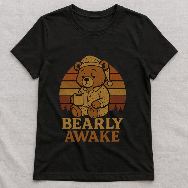 Camiseta Divertida do Urso da Manhã com Café; Gráf (Criador carregado)
