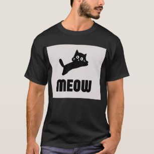 Camiseta Divertida Gato Preto Fofo Meow - Kit Mini