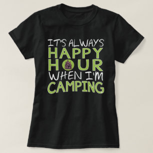 Camiseta Divertida Hora Feliz de Acampamento Aventura ao Ar