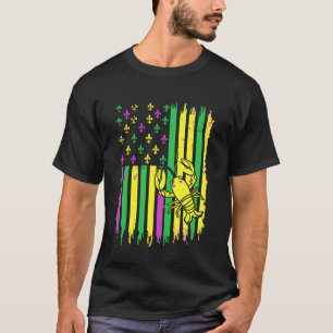 Camiseta Divertida Lagosta do Mardi Gras Bandeira Americana