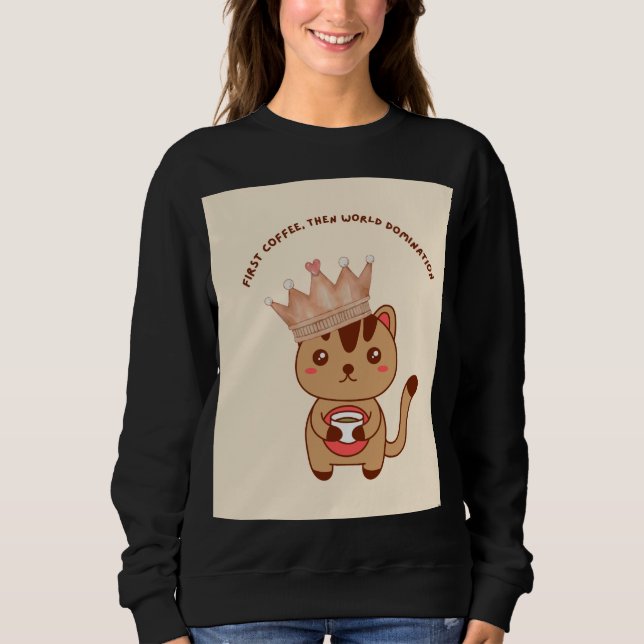 Camiseta Divertida para Amantes de Café Gato (Frente)