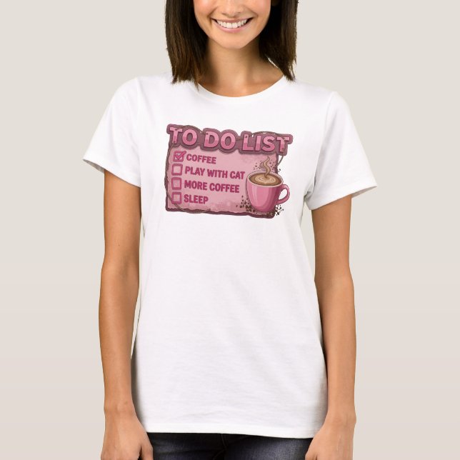 Camiseta Divertida Rosa CAFÉ BRINCADE COM GATO (Frente)