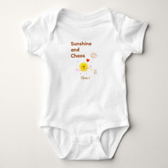 Camiseta Divertida "Sol e Caos" para Bebê - Kawaii (Frente)