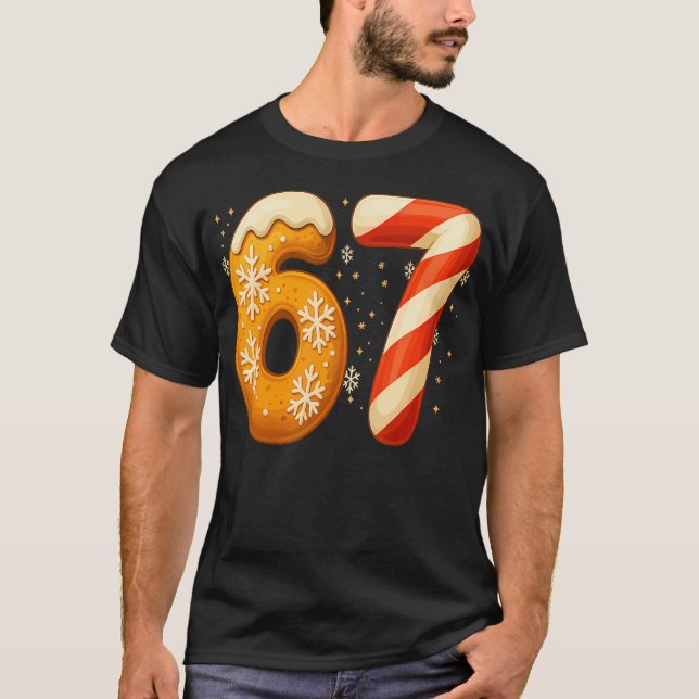 Camiseta Divertido 67 Seis Sete Meme Natal Biscoito de Geng (Frente)