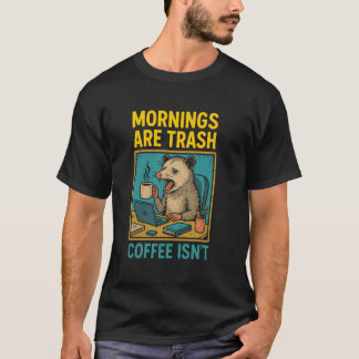 Camiseta Divertido Anti Manhã Cansado Possum Viciado em Caf