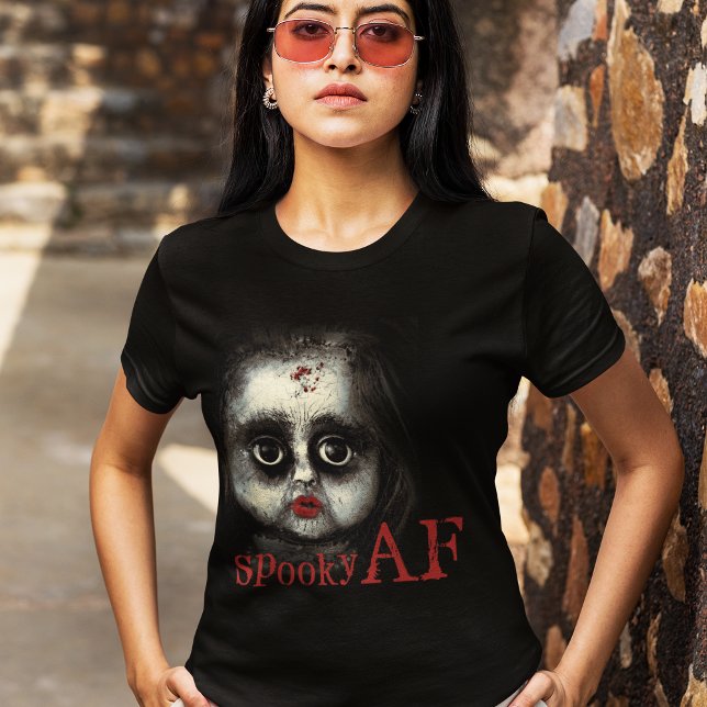 Camiseta Divertido Bonitão AF Gótico assustador Doll Face H (Criador carregado)