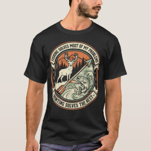 Camiseta Divertido Caça Pesca Cervo Truta Vintage