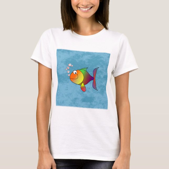 Camiseta Divertido Colorido Arco-Íris Sorrindo Peixe Gelado (Frente)
