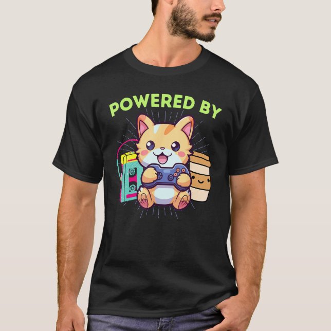 Camiseta Divertido com o Poder do Café de Jogos do Gato Gam (Frente)