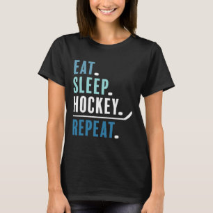 Camiseta Divertido Comer Dormir Hóquei Repetir Hóquei No Ge