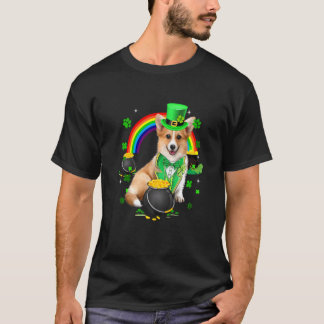 Camiseta Divertido Corgi Fofo Leprechaun Trevo Dia de São P