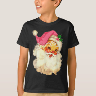 Camiseta Divertido Design de Natal Rosa Papai Noel Vintage 