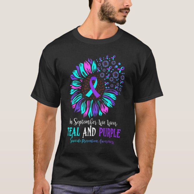 Camiseta Divertido Em Setembro, Vestimos Suicídio Teal E Ro (Frente)