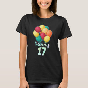 Camiseta Divertido Feliz Balões Coloridos de 17 Anos 17