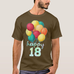 Camiseta Divertido Feliz Balões Coloridos de 18 Anos 18º Na