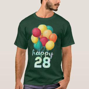 Camiseta Divertido Feliz Balões Coloridos de 28 Anos 28 Ano