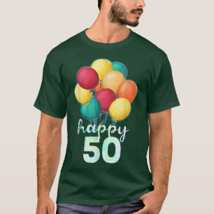 Camiseta Divertido Feliz Balões Coloridos de 50 Anos 50º Na
