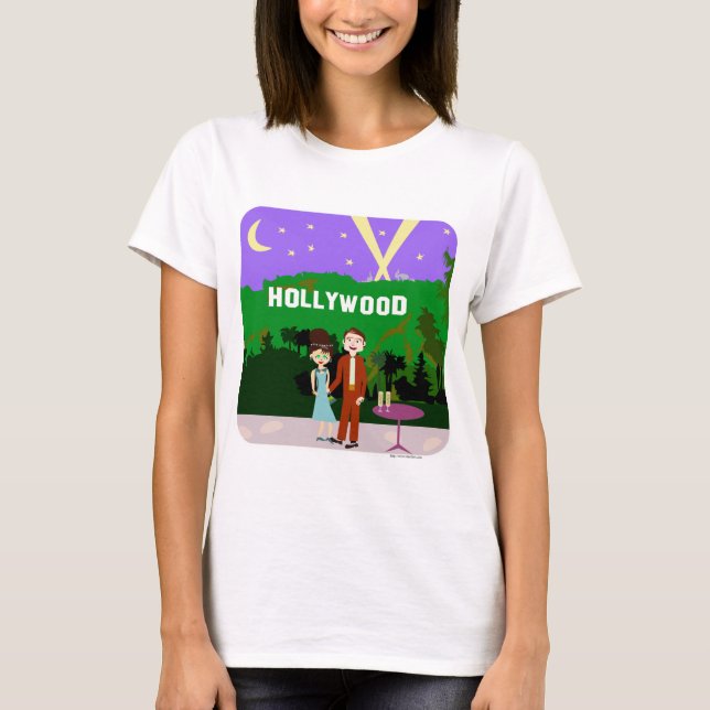 Camiseta Divertido Hollywood Romance Ilustrado Arte Retroat (Frente)