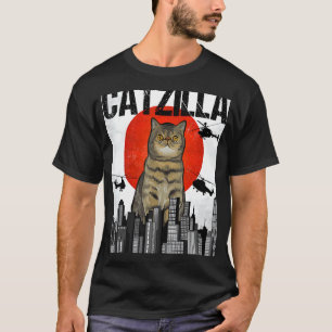 Camiseta Divertido Japonês Vintage Catzilla Exótico Pelo Cu