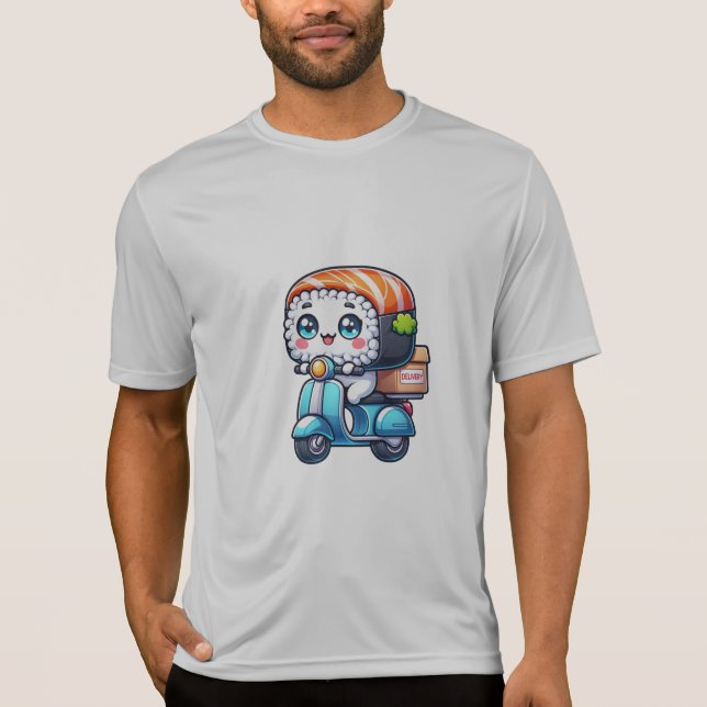 Camiseta Divertido Kawaii Sushi no patinete de entrega (Frente)
