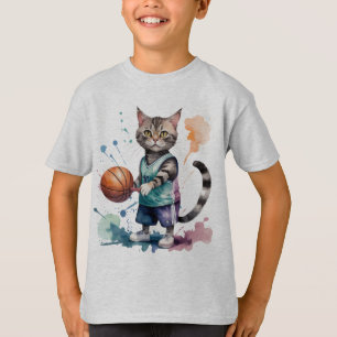 Camiseta Divertido Legal Gato Jogando Basquete Humor Animal