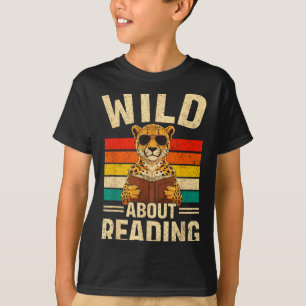 Camiseta Divertido louco por ler cheetah retro livro menino