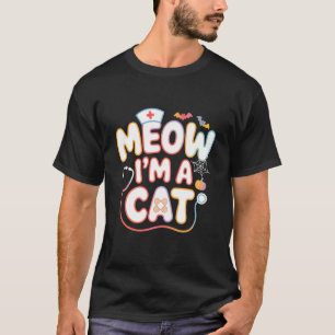 Camiseta Divertido Meow Eu Sou Um Gato Halloween Enfermeira