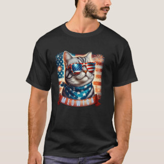 Camiseta Divertido Meowica Patriótico da Bandeira Americana