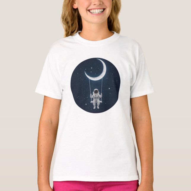 Camiseta Divertido no espaço - Astronauta balançando na lua (Frente)