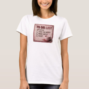 Camiseta Divertido Ouro CAFÉ PRIMEIRO SALVAR O MUNDO