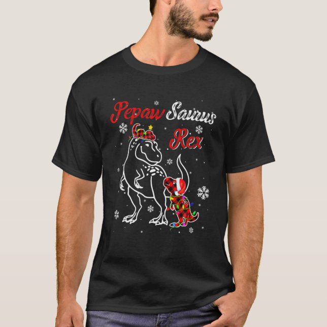 Camiseta Divertido Pepawsaurus Rex Cute Dinossaur Xadrez Ve (Frente)
