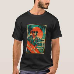 Camiseta Divertido Retro Surfando Pit Bull Surfista Cachorr