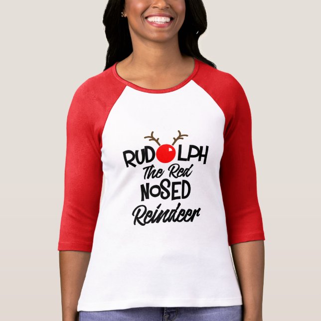 Camiseta Divertido Rudolph A Rena Vermelha Nosada Xmas Gráf (Frente)
