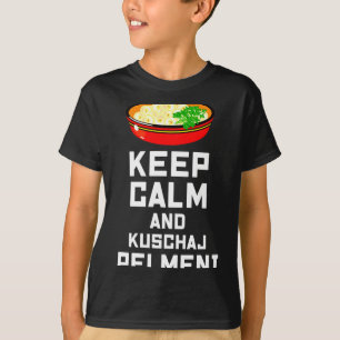 Camiseta Divertido Russo Mantenha a Calma Coma Pelmeni