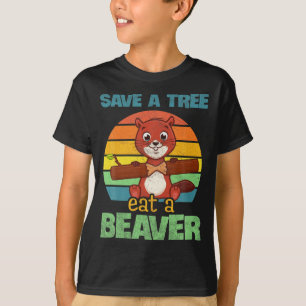 Camiseta Divertido Salve A Árvore Coma O Castor Pelo Plano 