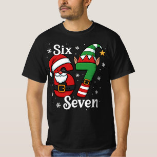 Camiseta Divertido Seis Sete 67 Meme 6 7 Elfo Papai Noel Na
