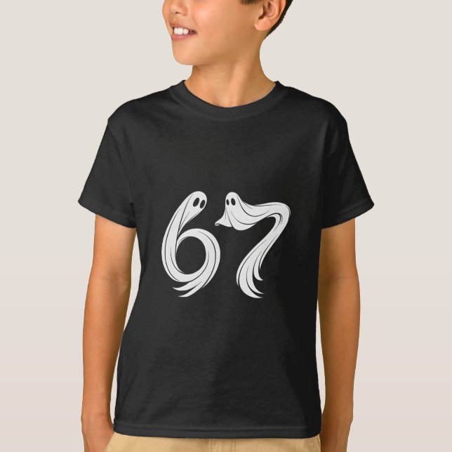 Camiseta Divertido Seis Sete 6 7 Meme 67 Design Fantasma Ha (Frente)