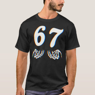 Camiseta Divertido Seis Sete 6 7 Meme 67 Mão de Esqueleto H