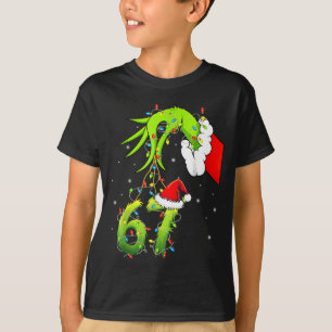 Camiseta Divertido Seis Sete 6 7 Meme 67 Mão de Natal Chris