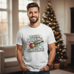 Camiseta Divertido Tenha Um Natal Balançando Guitarra Mascu