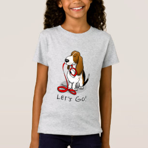 Camiseta Divertido Vamos Lá! Passear Basset Hound (tri-colo