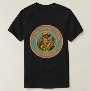 Camiseta Divertido Vintage Milho de Illinois e Cidade Retro