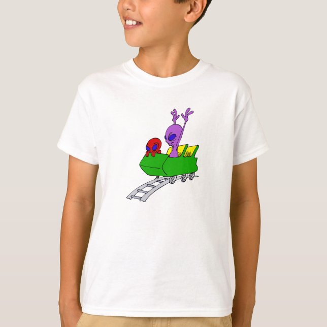 Camiseta Divertimento & alienígena Scared na porta copos (Frente)