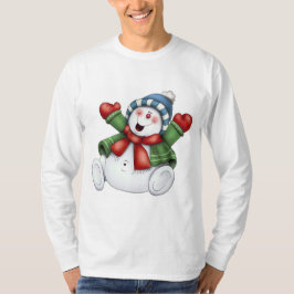 Camiseta divertimento bonito do inverno do boneco de neve