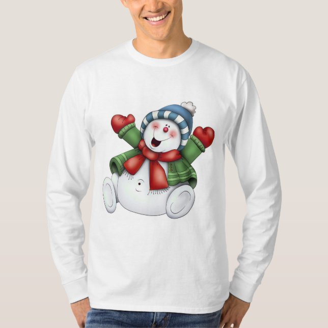 Camiseta divertimento bonito do inverno do boneco de neve (Frente)
